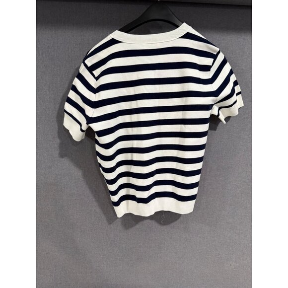Club Monaco Navy & White Striped Short Sleeve Sweater Large - Picture 2 of 4